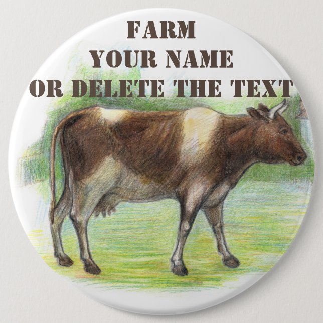 Badge Rond 15,2 Cm La ferme à la vache (Devant)