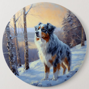 Badge Rond 15,2 Cm Le Berger Australien Laisser Neige Noël