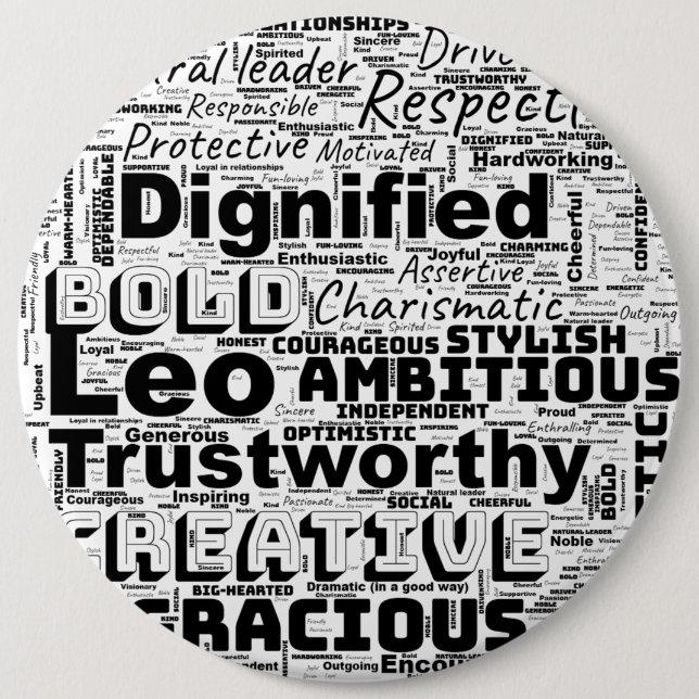 Badge Rond 15,2 Cm Leo Zodiac Mot Cloud Inspiration (Devant)