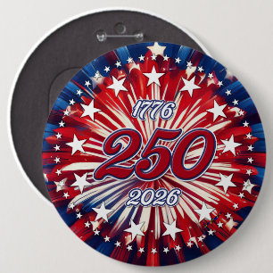 Badge Rond 15,2 Cm Les 250 ans d'Amérique 1776-2026 Feux d'artifice R