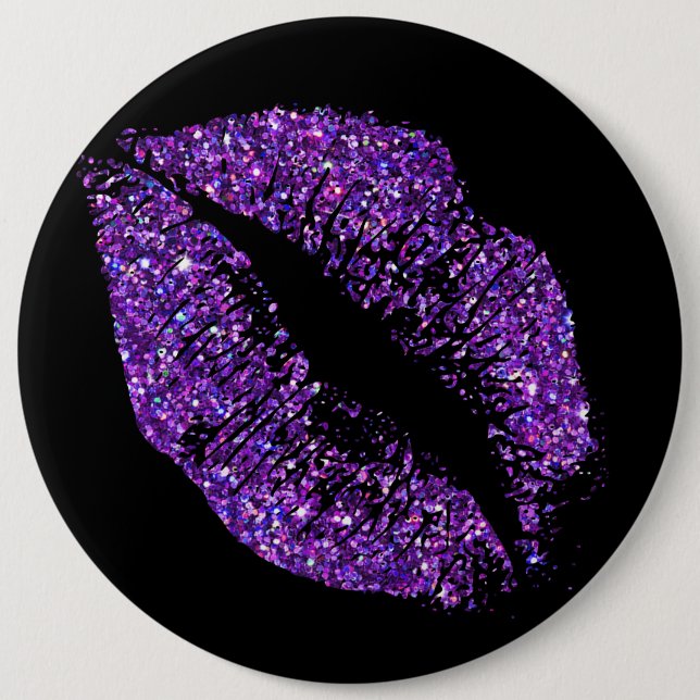 Badge Rond 15,2 Cm Lèvres à Parties scintillant violette (Devant)