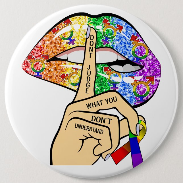 Badge Rond 15,2 Cm Lèvres arc-en-ciel LGBT (Devant)