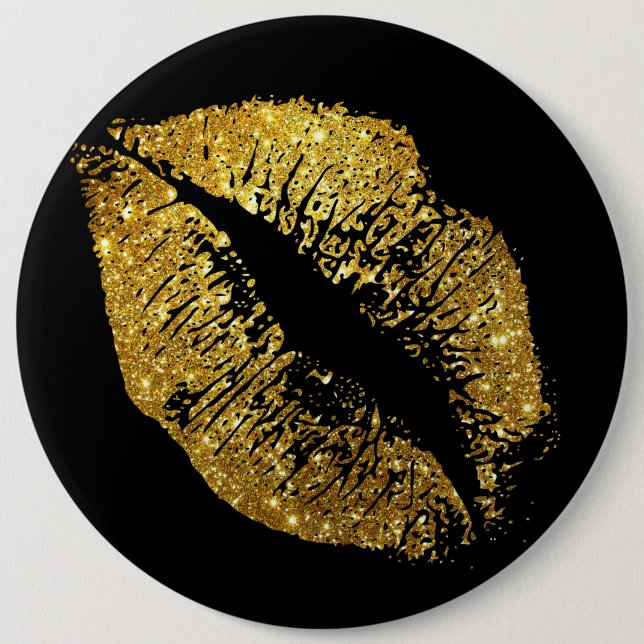 Badge Rond 15,2 Cm Lèvres de parties scintillantes d'or (Devant)