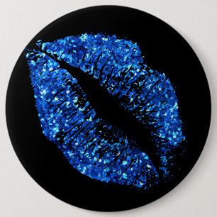 Badge Rond 15,2 Cm Lèvres Parties scintillant bleues #2