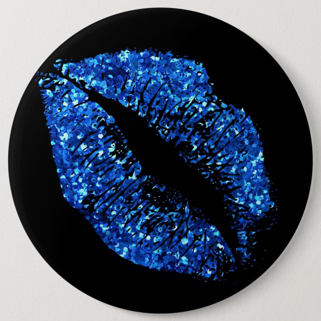 Badge Rond 15,2 Cm Lèvres Parties scintillant bleues #2 (Devant)