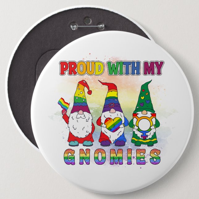 Badge Rond 15,2 Cm LGBT Fier Avec Mes Gnomies (Devant & derrière)