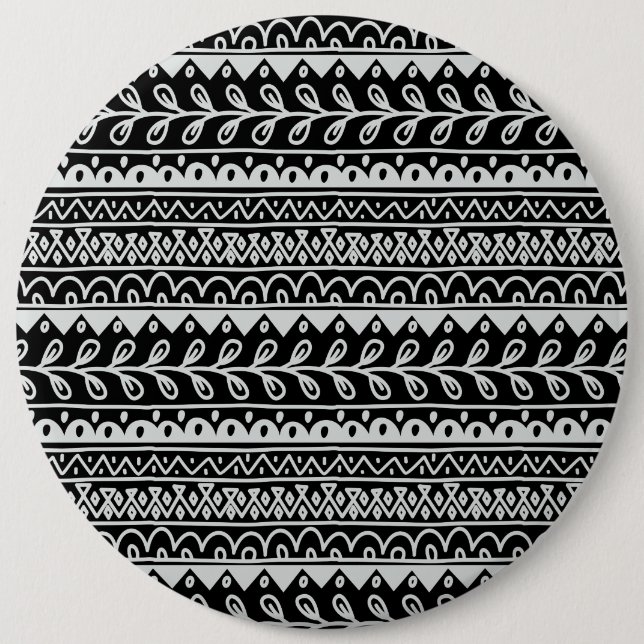 Badge Rond 15,2 Cm Lignes de Motifs de Doodle Noir et Blanc (Devant)