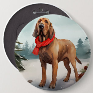 Badge Rond 15,2 Cm Limier de Saint-Hubert dans la neige de Noël