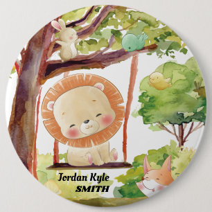 Badge Rond 15,2 Cm Lion, Renard, Lapin et Oiseaux Brut Nature