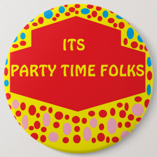 Badge Rond 15,2 Cm Logo de l'heure de fête avec taches rouges et jaun