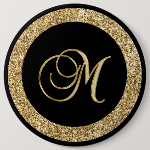 Badge Rond 15,2 Cm M monogramme d'or noir