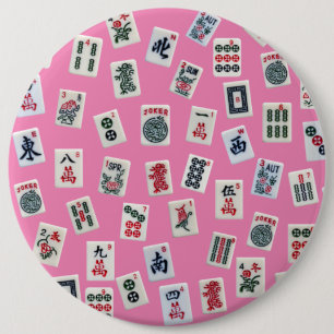 Badge Rond 15,2 Cm MahJong carreaux symboles sur rose
