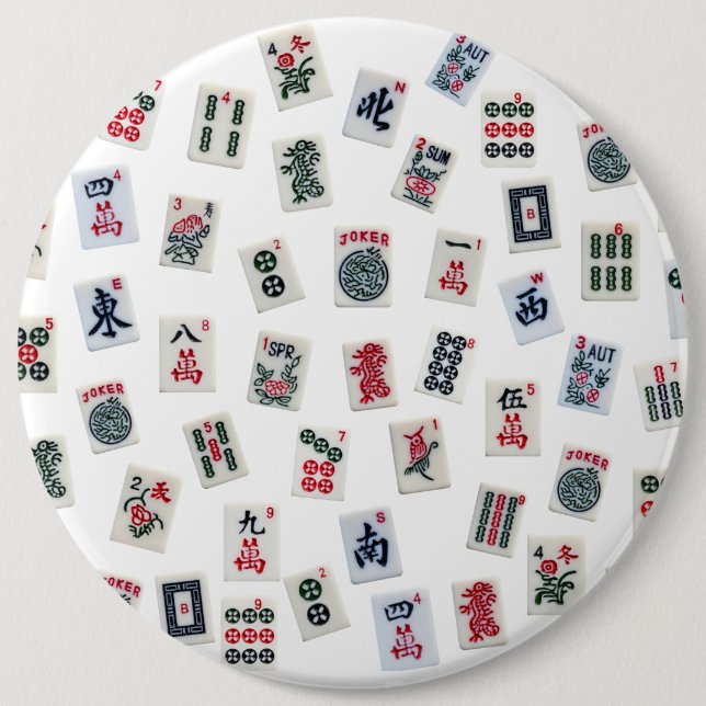 Badge Rond 15,2 Cm MahJong tuiles et symboles motif (Devant)