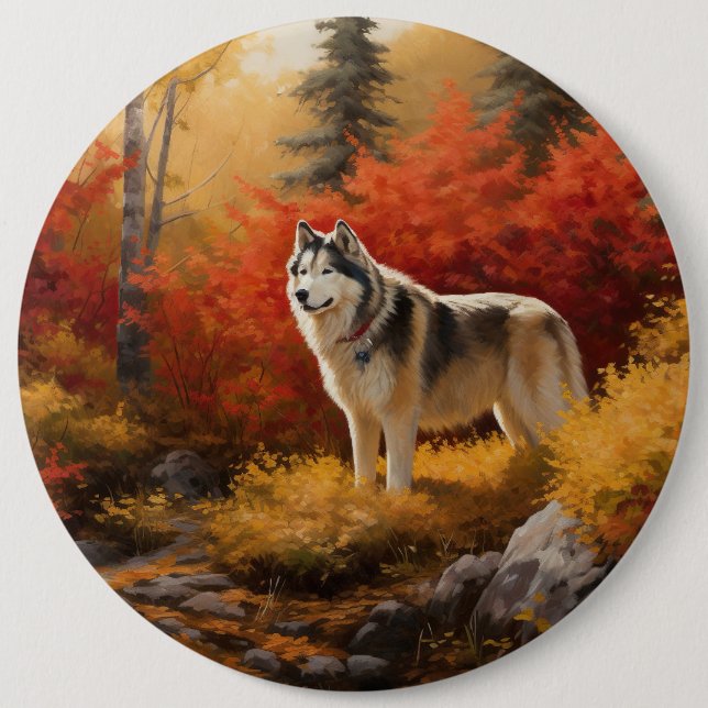 Badge Rond 15,2 Cm Malamute en Alaska à l'automne Feuilles automne in (Devant)
