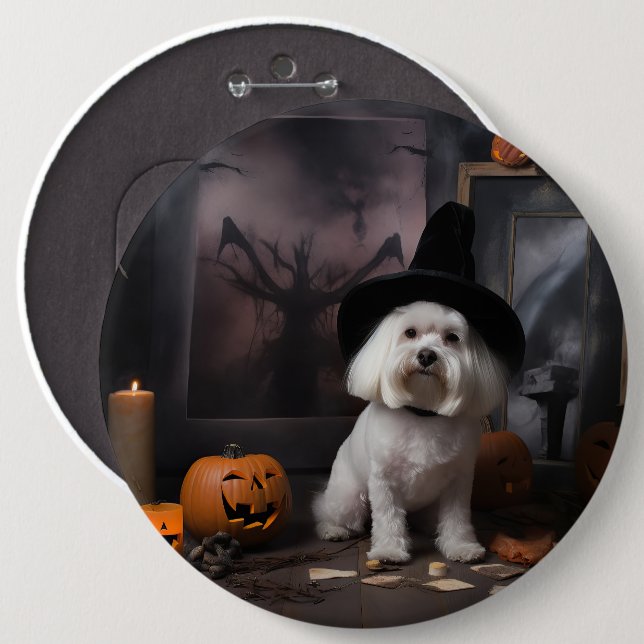 Badge Rond 15,2 Cm Maltais Citrouille Halloween effroi (Devant & derrière)