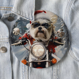 Badge Rond 15,2 Cm Malti Tzu Chien équitation Moto Noël