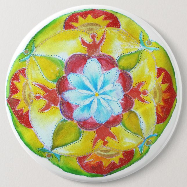 Badge Rond 15,2 Cm Mandala Art jaune (Devant)