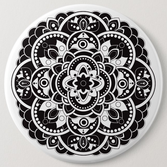 Badge Rond 15,2 Cm Mandala noir et blanc (Devant)