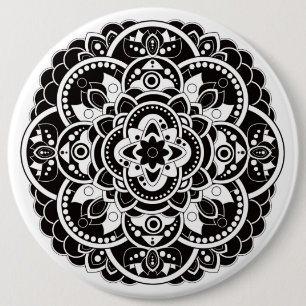 Badge Rond 15,2 Cm Mandala noir et blanc