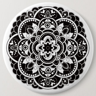 Badge Rond 15,2 Cm Mandala noir et blanc