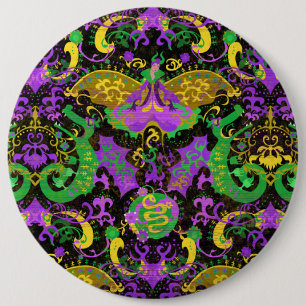 Badge Rond 15,2 Cm Mardi Gras Couleurs Damask Dragon, Papillon, Serpe