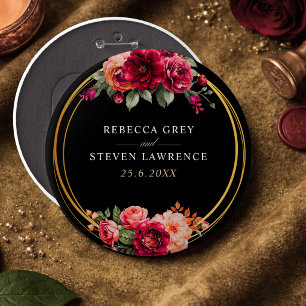 Badge Rond 15,2 Cm Mariage à fleurs noir rouge chic
