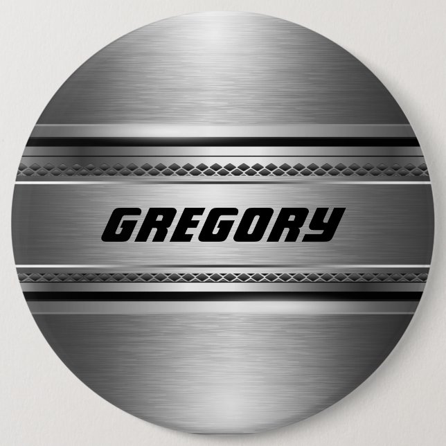 Badge Rond 15,2 Cm Masculine Faux Grandes Argent Design Monogramme (Devant)