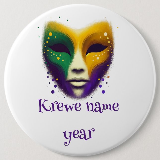Badge Rond 15,2 Cm Masque Mardi Gras jaune violet (Devant)