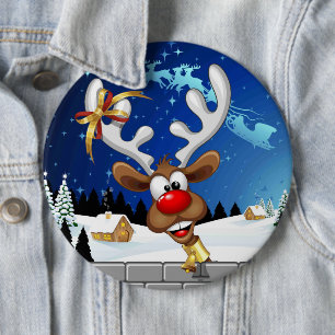 Badge Rond 15,2 Cm Mème de Noël drôle de renne qui regarde par-dessus