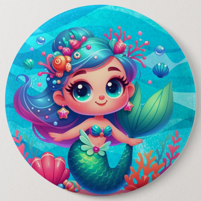 Badge Rond 15,2 Cm Mignonne sirène sous-marine (Devant)