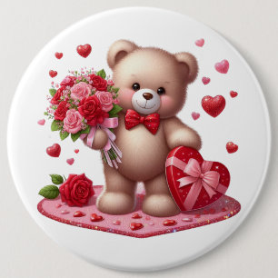 Badge Rond 15,2 Cm Mignonne Valentine's Day Teddy Bear