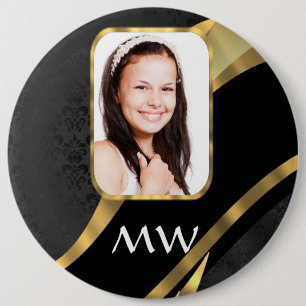 Badge Rond 15,2 Cm Modèle photo monogramme noir damé