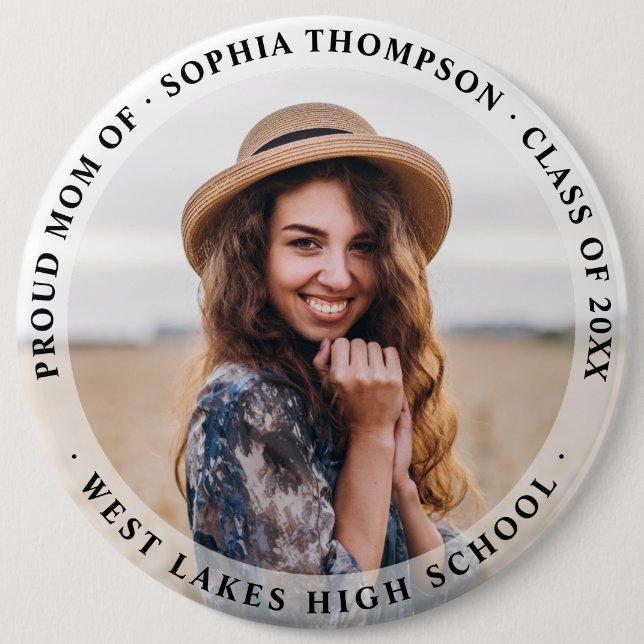 Badge Rond 15,2 Cm Moderne Simple Fier Maman Graduate Photo Dark (Devant)
