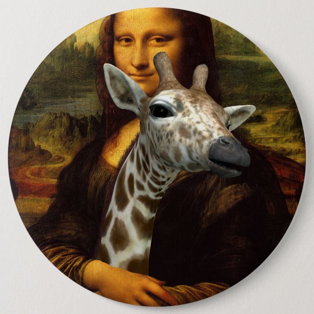 Badge Rond 15,2 Cm Mona Lisa aime les girafes (Devant)