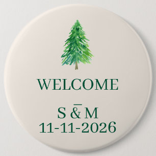 Badge Rond 15,2 Cm Monogramme de Noël Élégant Arbre de la Forêt Bienv