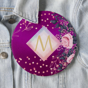 Badge Rond 15,2 Cm Monogramme Magenta Rosegold Parties scintillant mé