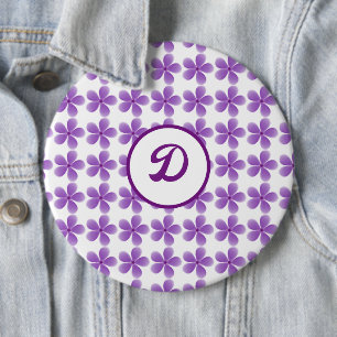 Badge Rond 15,2 Cm monogramme rétro mignon vintage à fleurs violettes
