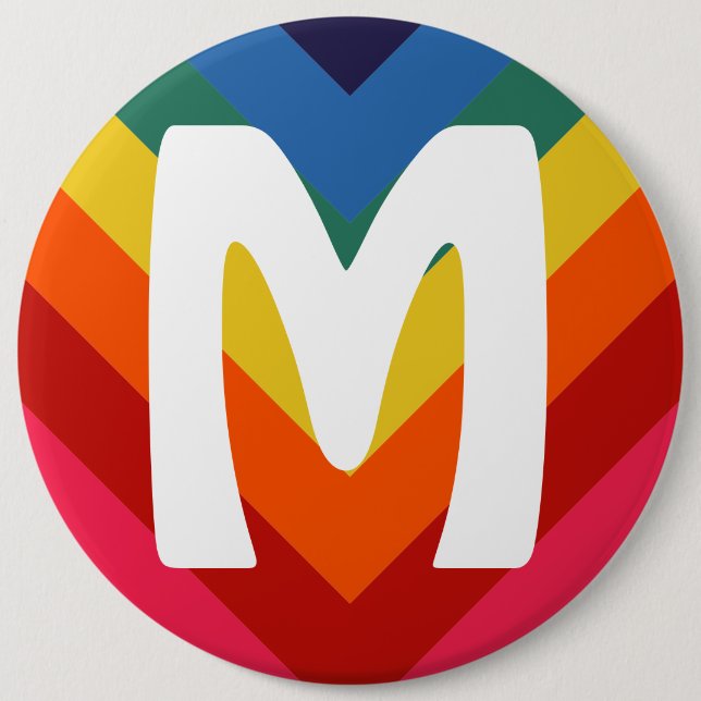 Badge Rond 15,2 Cm Monogramme Retro Rainbow Chevron (Devant)