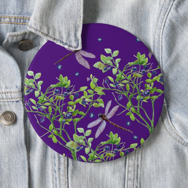Badge Rond 15,2 Cm Motif de bleuets avec libellules (En situation)
