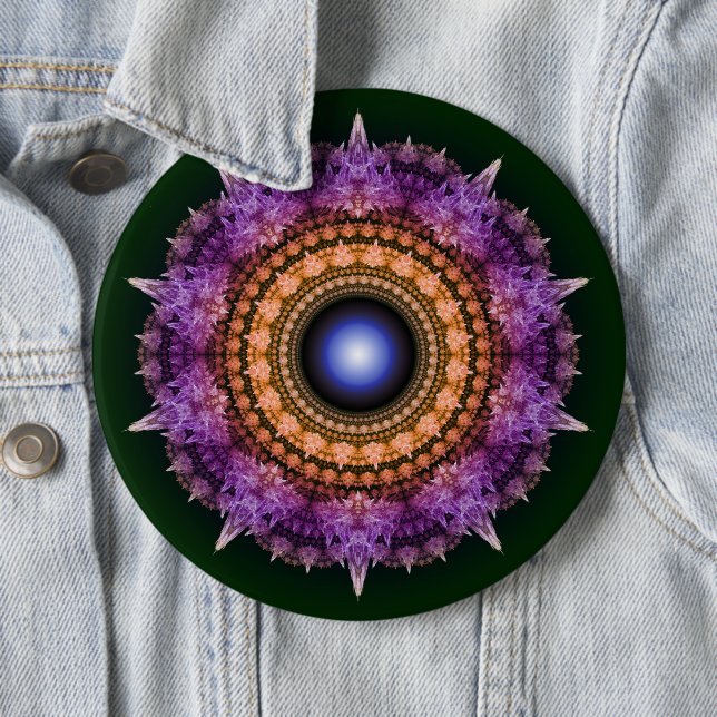 Badge Rond 15,2 Cm Motif de cristal violet fractal (En situation)