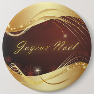 Badge Rond 15,2 Cm Motif de Noël doré avec fond rouge...