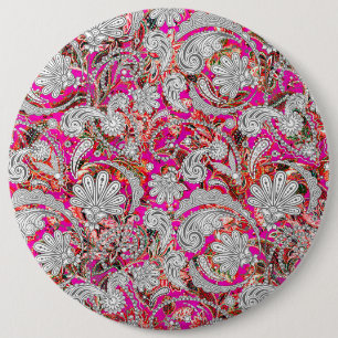 Badge Rond 15,2 Cm Motif paisley blanc rose