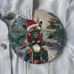 Badge Rond 15,2 Cm Noël Bulldog Français à moto