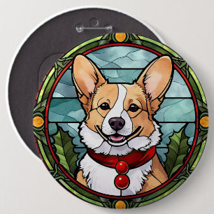 Badge Rond 15,2 Cm Noël Corgi en verre tendu