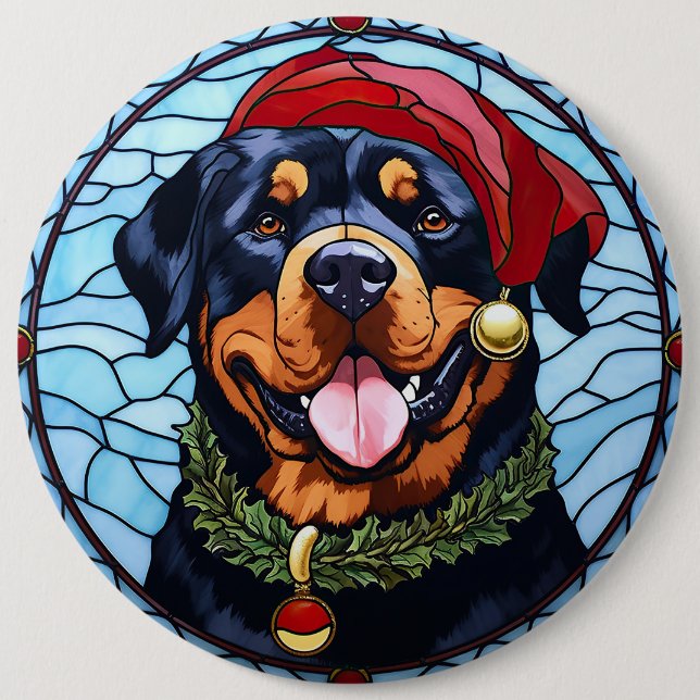 Badge Rond 15,2 Cm Noel de verre tendu Rottweiler (Devant)