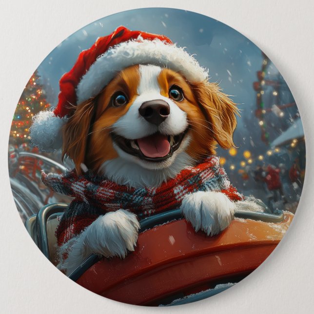 Badge Rond 15,2 Cm Noël du chien espagnol breton (Devant)