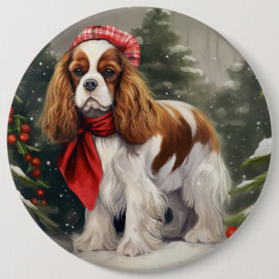 Badge Rond 15,2 Cm Noël du chien espagnol Cavalier King Charles