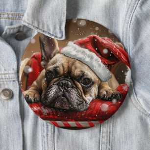 Badge Rond 15,2 Cm Noël Festif Bouledogue Français