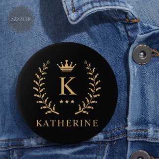 Badge Rond 15,2 Cm Nom de la Personnaliser et premier monogramme noir