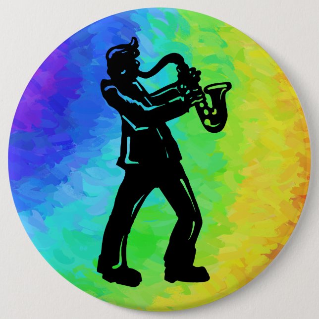 Badge Rond 15,2 Cm Nuits de Boogie de New York Saxophone Arc-en-ciel (Devant)